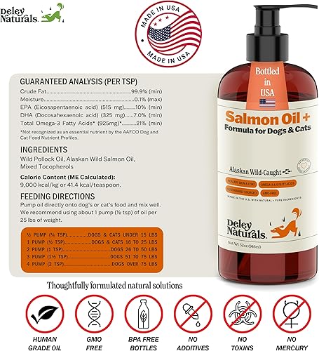 Miniatura 8 de Deley Naturals Aceite de salmón salvaje de Alaska para perros, fórmula de aceite de salmón nuevo y mejorado, aceite de pescado para perros con
