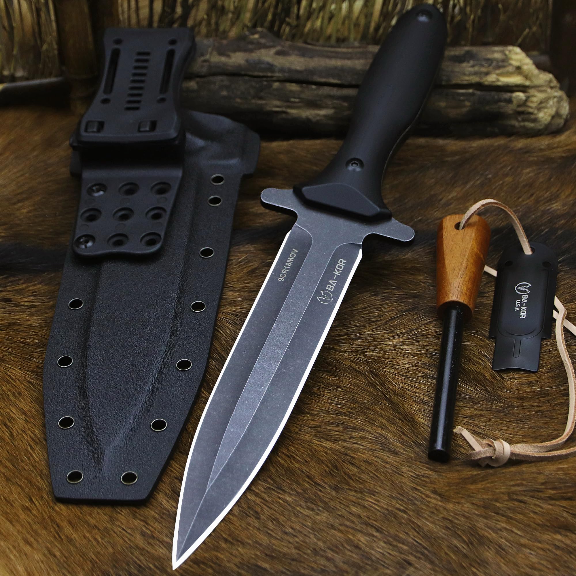 BA-KOR 5MM Full Tang Knife (9CR18MOV) steel G10 handle +K sheath &5.9 