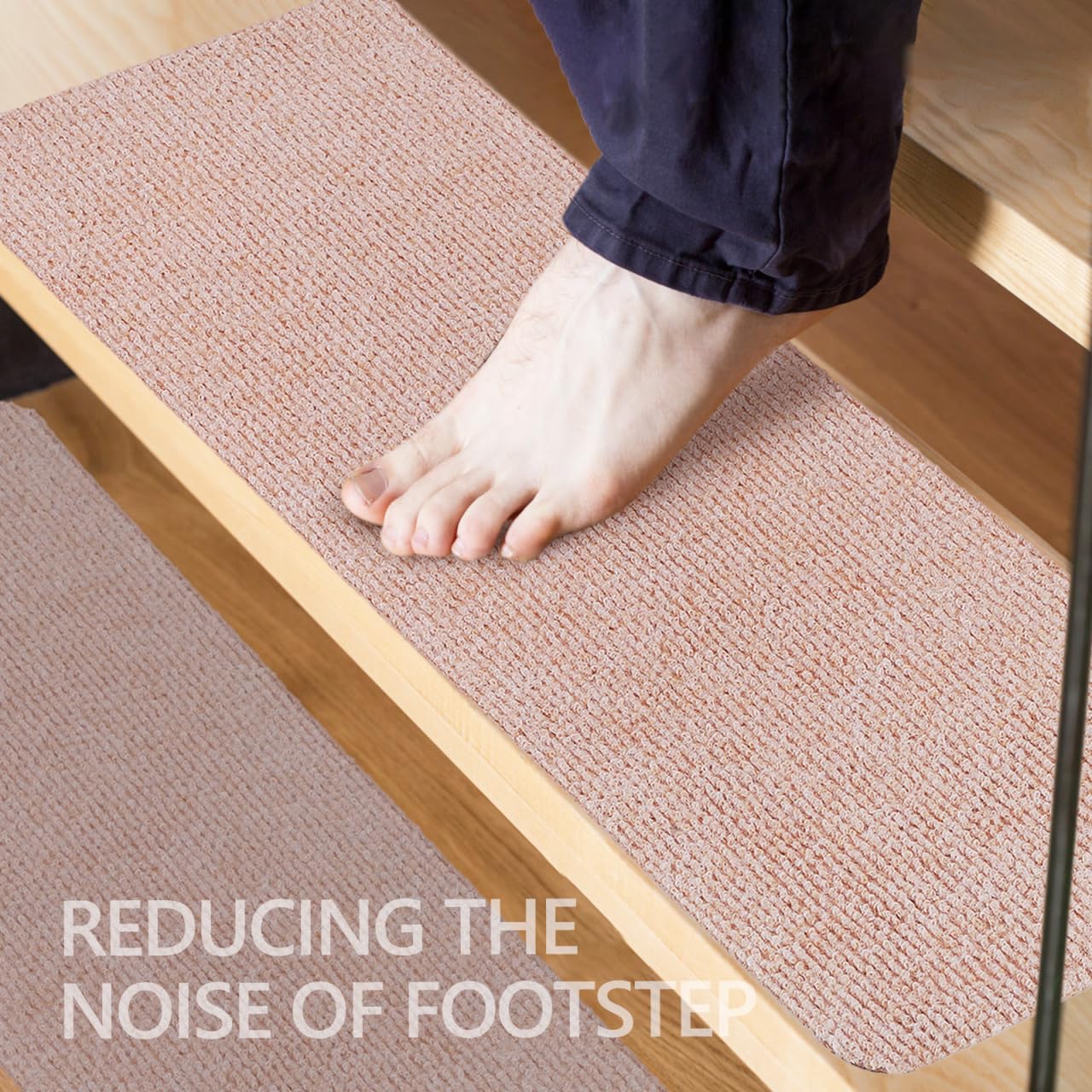 ABOOFAN Lot de 15 tapis d'escalier pour escaliers d'intérieur moquette, tapis d'escalier pour moquette, peler et coller les marches d'escalier