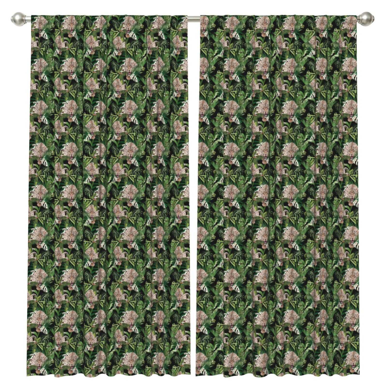 InOmak Cheetah And Leopards Palm Leaves Tropical Black, 2 Panels Window Curtains 52 x 84 Inch Blackout Curtains for Living Room Bedroom