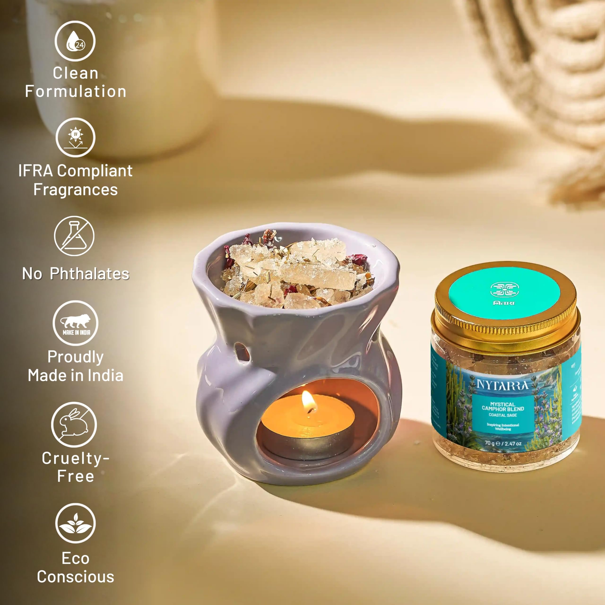 Nytarra Mystical Camphor Blend - Coastal Sage 70g | Original Pure Camphor Infused with Herbs & Spices | Diffuser-Friendly Botanical Blend | Clean Aroma | Modern Twist on Traditional Puja Rituals 1