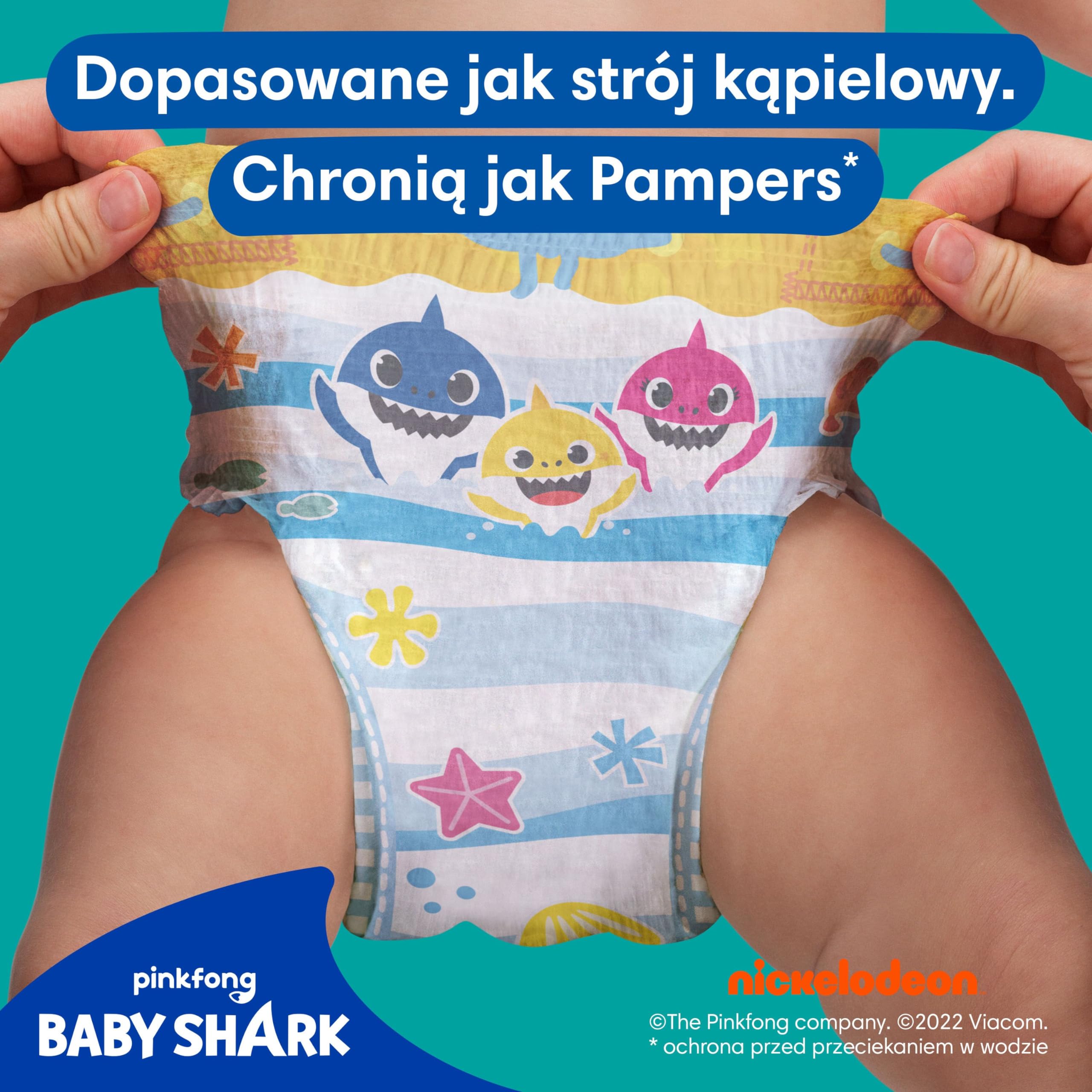 Pampers Splashers Baby Shark, 3, 12 Jednorazowe pieluchomajtki do pływania 6kg-11kg