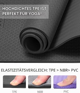 CAMBIVO Yoga Mat 183 x 61 cm TPE 8 mm Thick Fitness Mat with Carry Strap