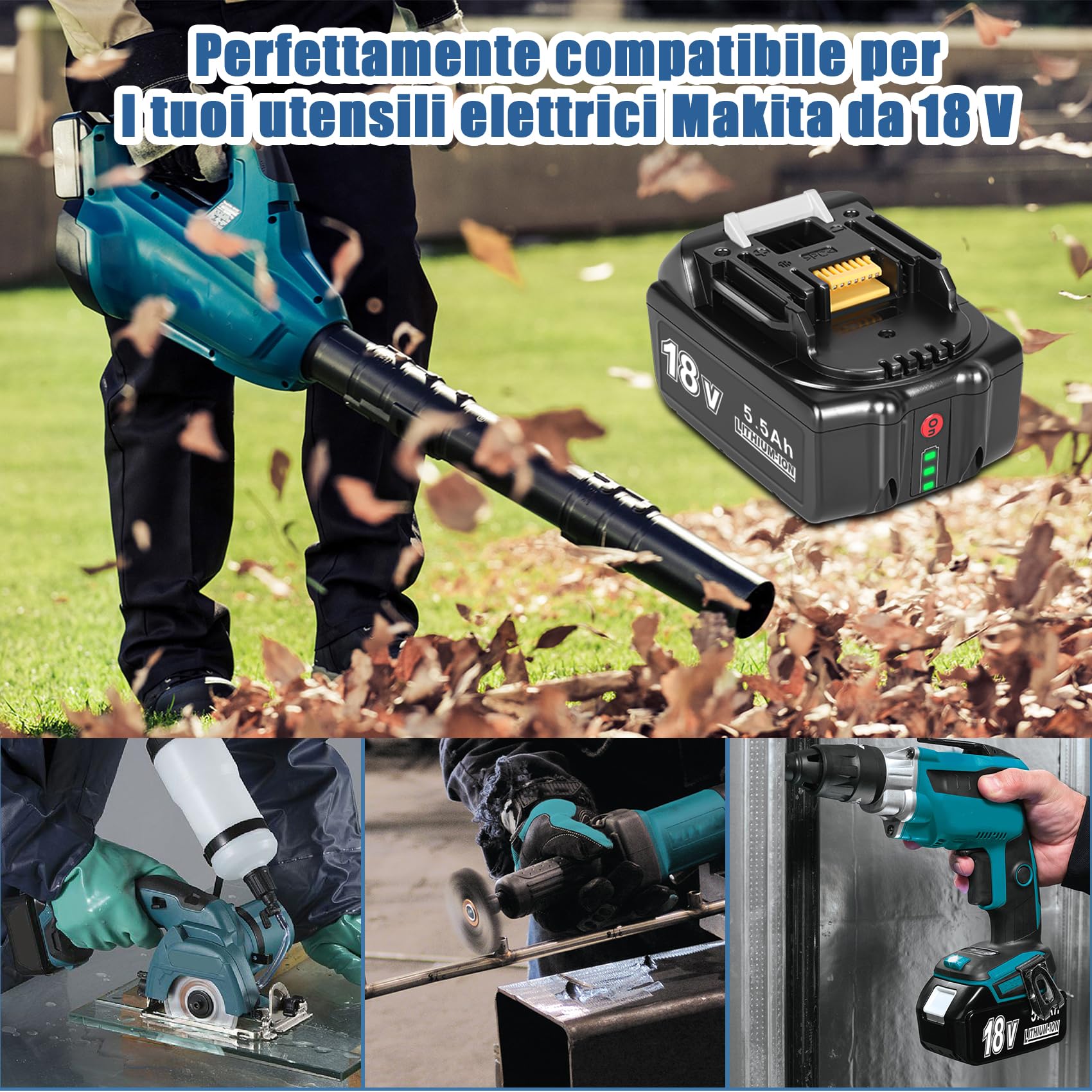KUNLUN 2 Pezzi 5.5Ah Batteria di Ricambio per Makita 18V BL1850B | BL1860 BL1860B BL1830 BL1830B BL1840B BL1840 BL1835 BL1845 LXT-400 194204-5 194205-3, con Indicatore LED