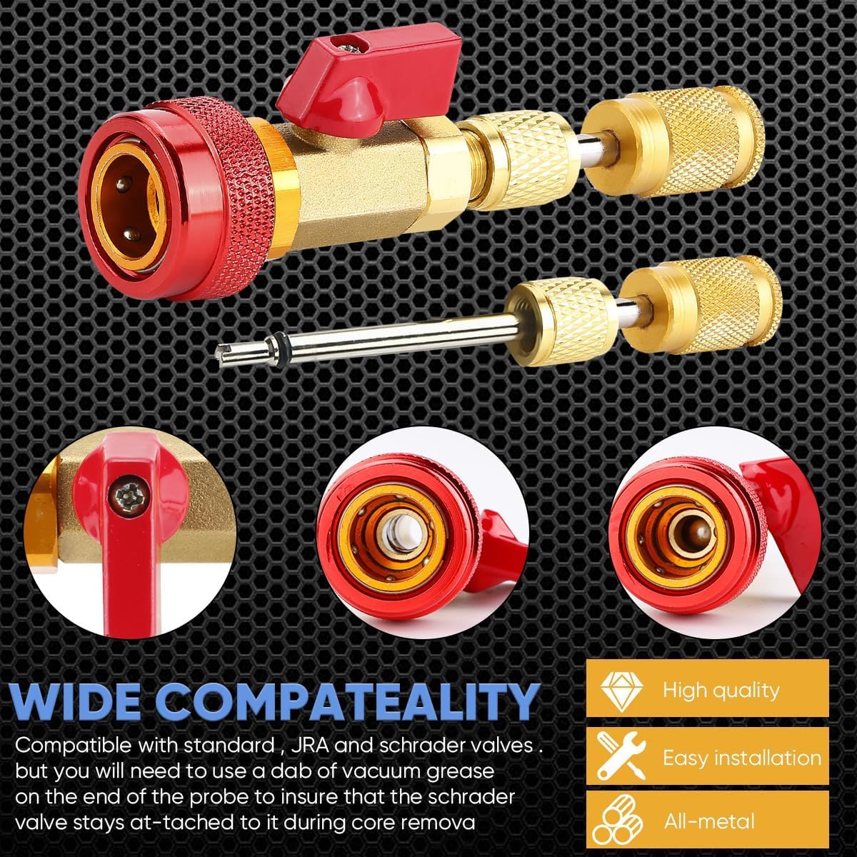 Automotive R134a R1234yf R22 Valve Core Remover Installer Tool Set - Auto Air Conditioning Repair AC Valve Core Removal Tool for Standard & Jra Valve Core Couplers