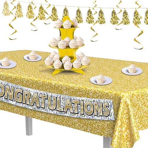 Miniatura 4 de Mantel de plástico con lentejuelas impresas, color dorado, paquete de 2