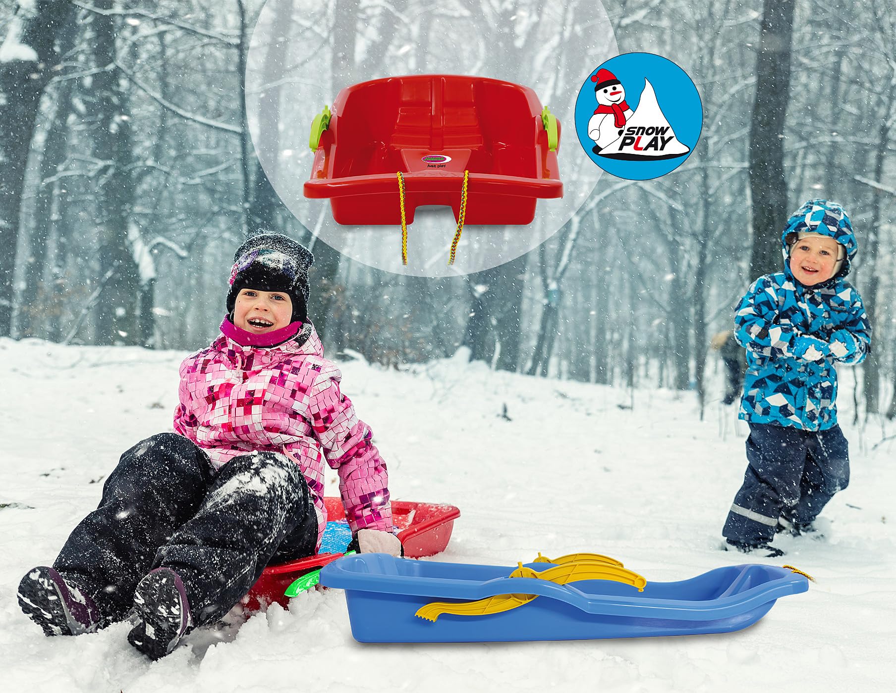 Jamara 460365 460365-Snow Play Bob Karol avec Frein 80 cm de Direction par tirage du Frein à Main Corde à Tirer Aérodynamique Structure Ergonomique en Plastique Robuste 1 kg Bleu