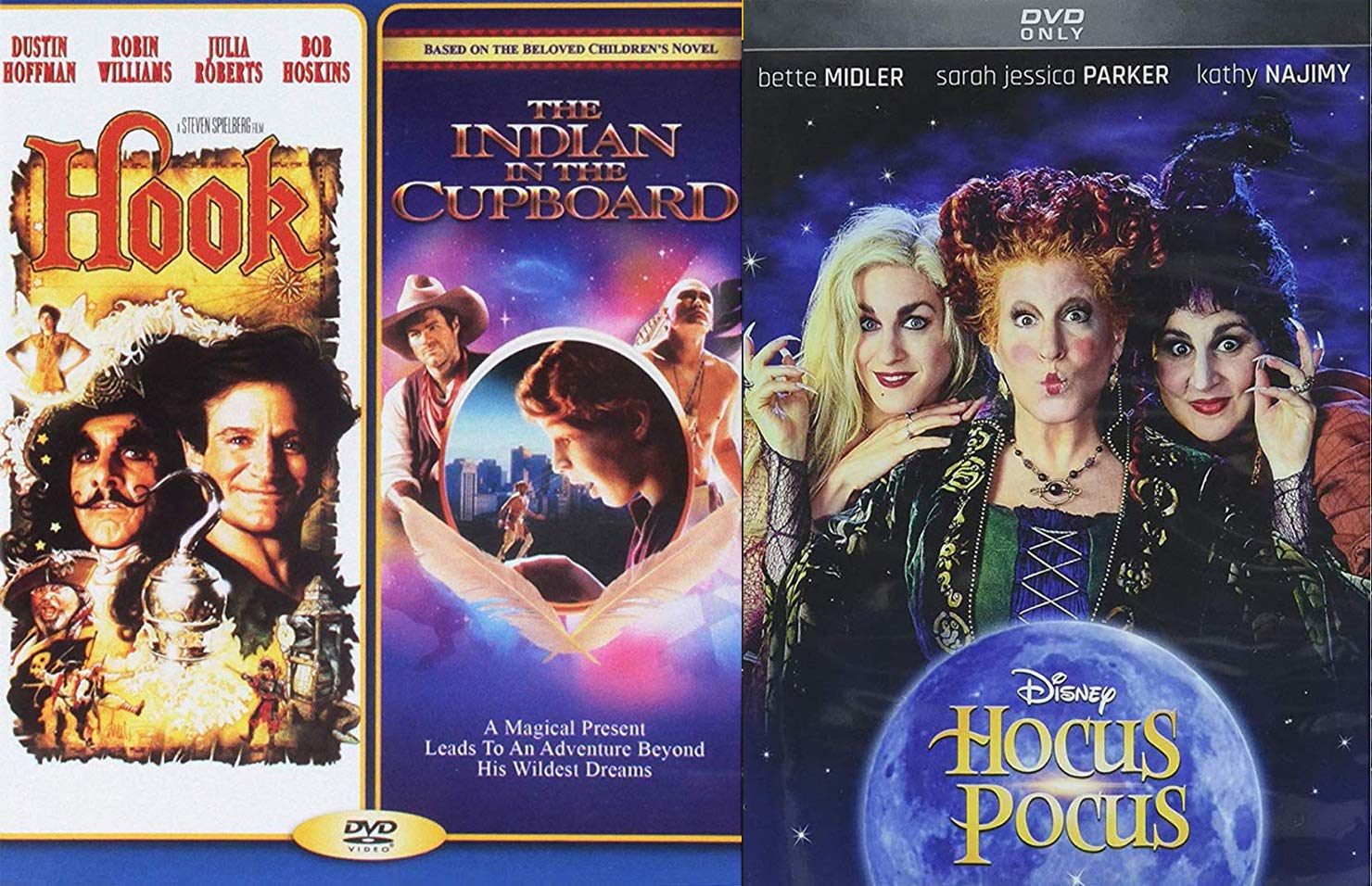 Salem Pirate Indian Magical Witches Hocus Pocus Disney + Imagination Fantasy Hook & Indian in the Cupboard DVD 3 Movie Family Fun Triple Feature