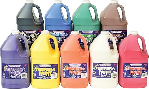 Constructive Playthings Galón Tempera - Juego de pintura para niños con 9 colores lavables no tóxicos