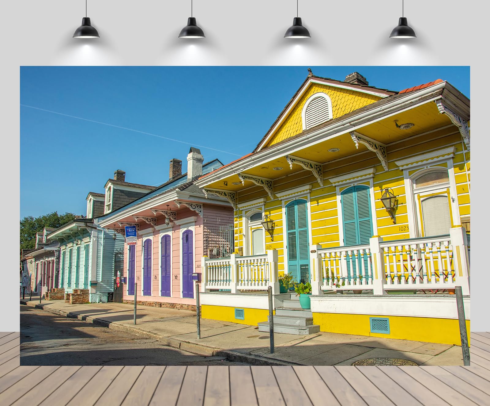 chnywork 5x3ft Colorful Houses Backdrop New Orleans USA Louisiana Street Cottage Blue Sky Scenery Background United States Travel Theme Birthday Party