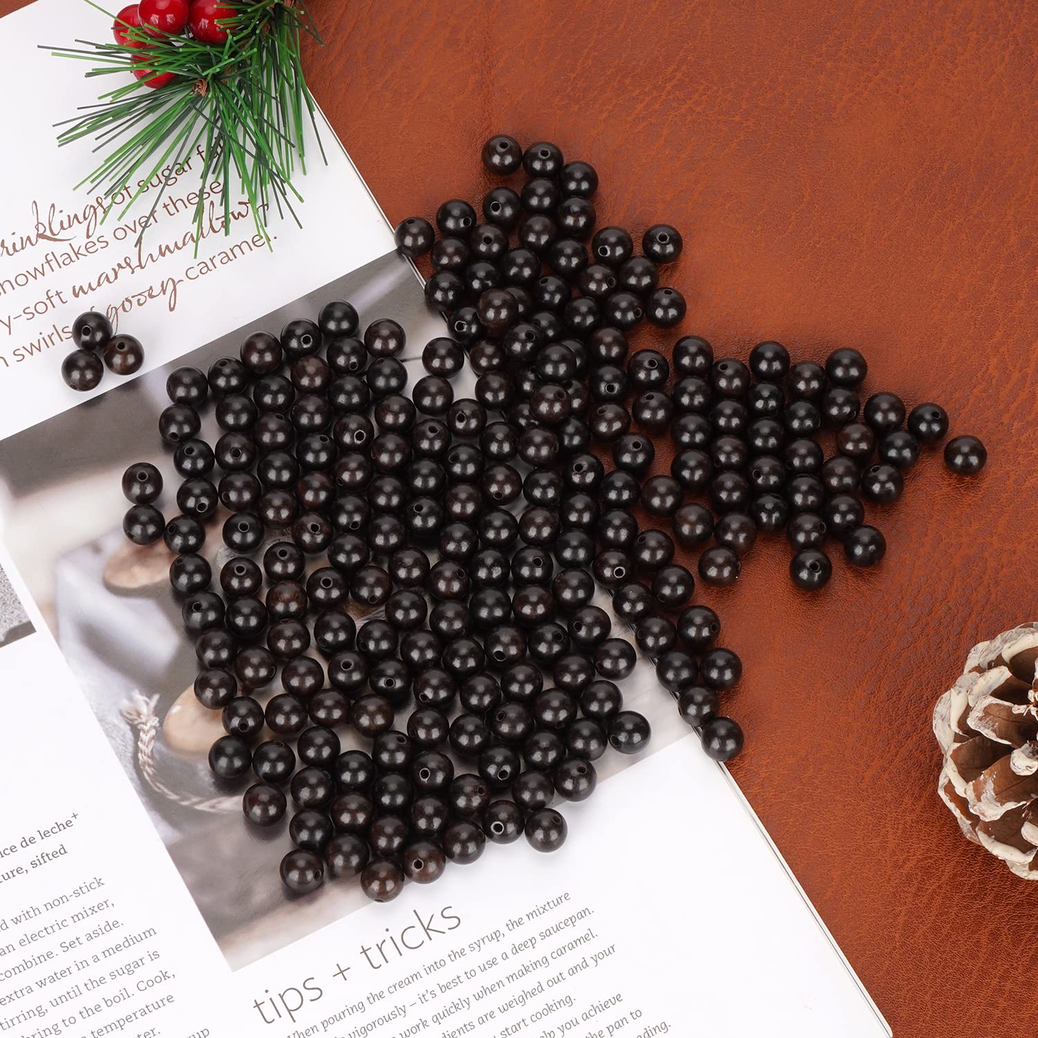200 cuentas redondas de sándalo natural de 6 mm, hermosas cuentas espaciadoras pulidas hechas a mano para pulseras, joyería, madera de ébano (500 piezas) de 8 mm de diámetro