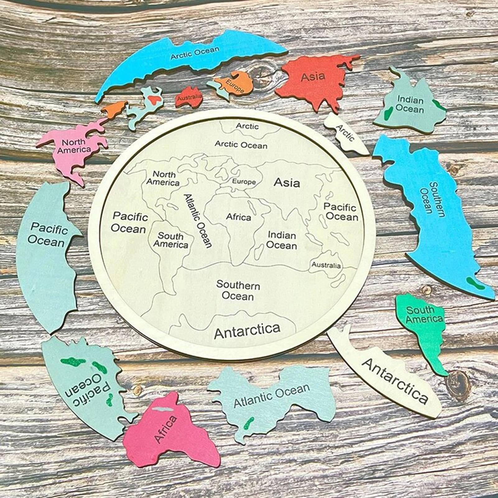 Puzzle Mundial para Niños Juguete Educativo de Madera de Continentes | Puzzle Colorido del Mapa del Mundo Para Niños, Preescolar, Guardería y Sala de Juegos