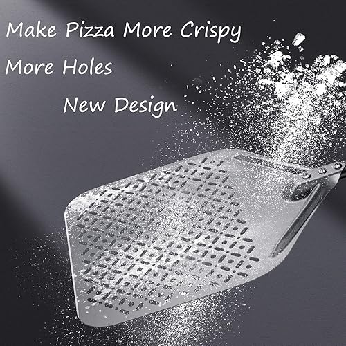 Miniatura 9 de Juego de cáscaras de pizza de 12 pulgadas + 9 pulgadas, cáscara perforada de torneado de pizza, paleta profesional de aluminio para pizza casera,