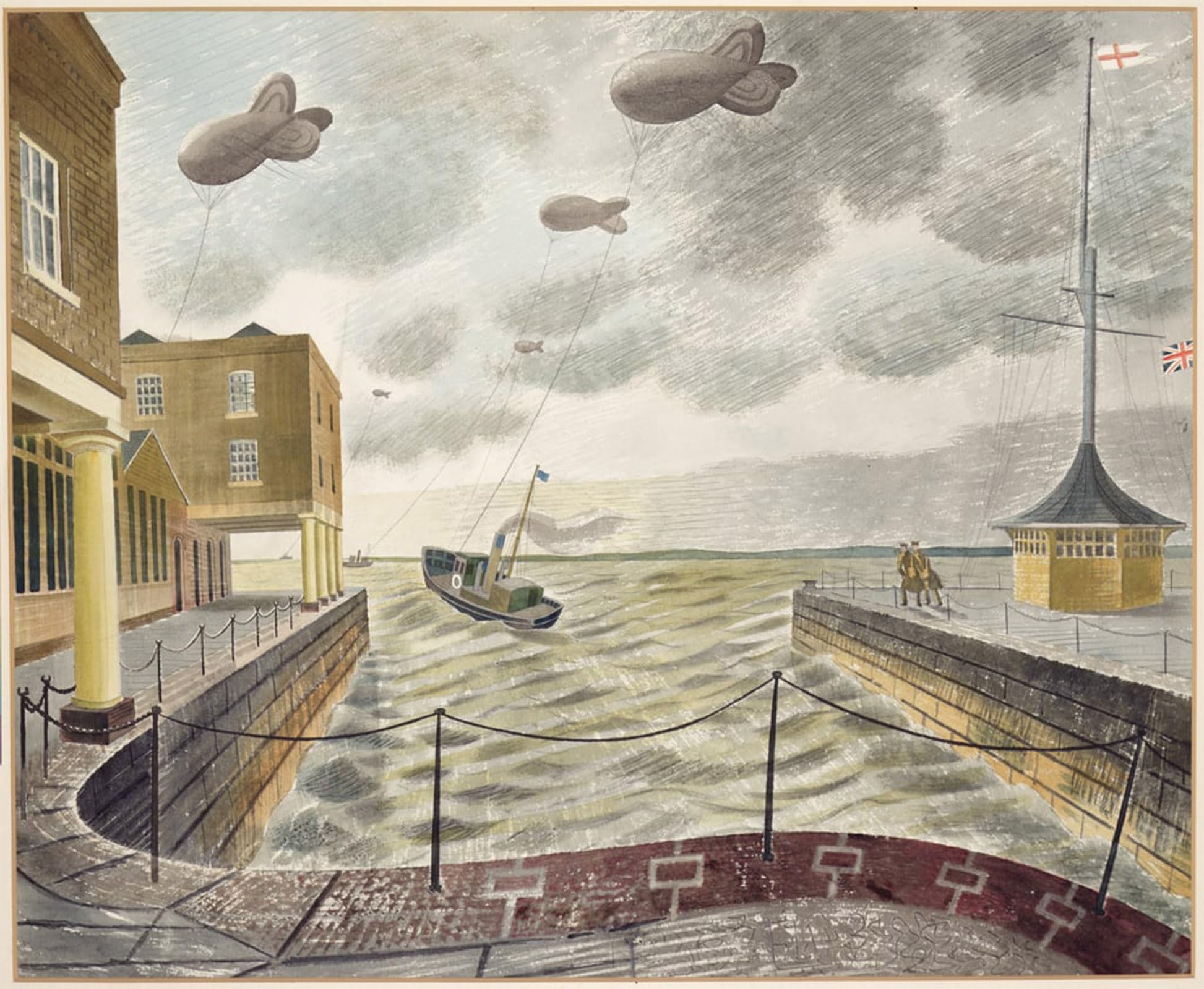 SERENDIPITP Vintage Picture Print on Canvas Wall Art Poster Barrage Balloons Outside a British Port by Eric Ravilious Artwork Print Poster for Wall Decor 60x90cm
