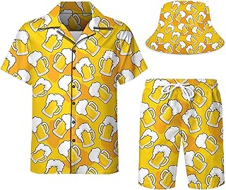 Men's 2 Piece Tracksuit funny hawaiian shirts for men Button Down Shirt Shorts rave Outfits With Bucket Hats
