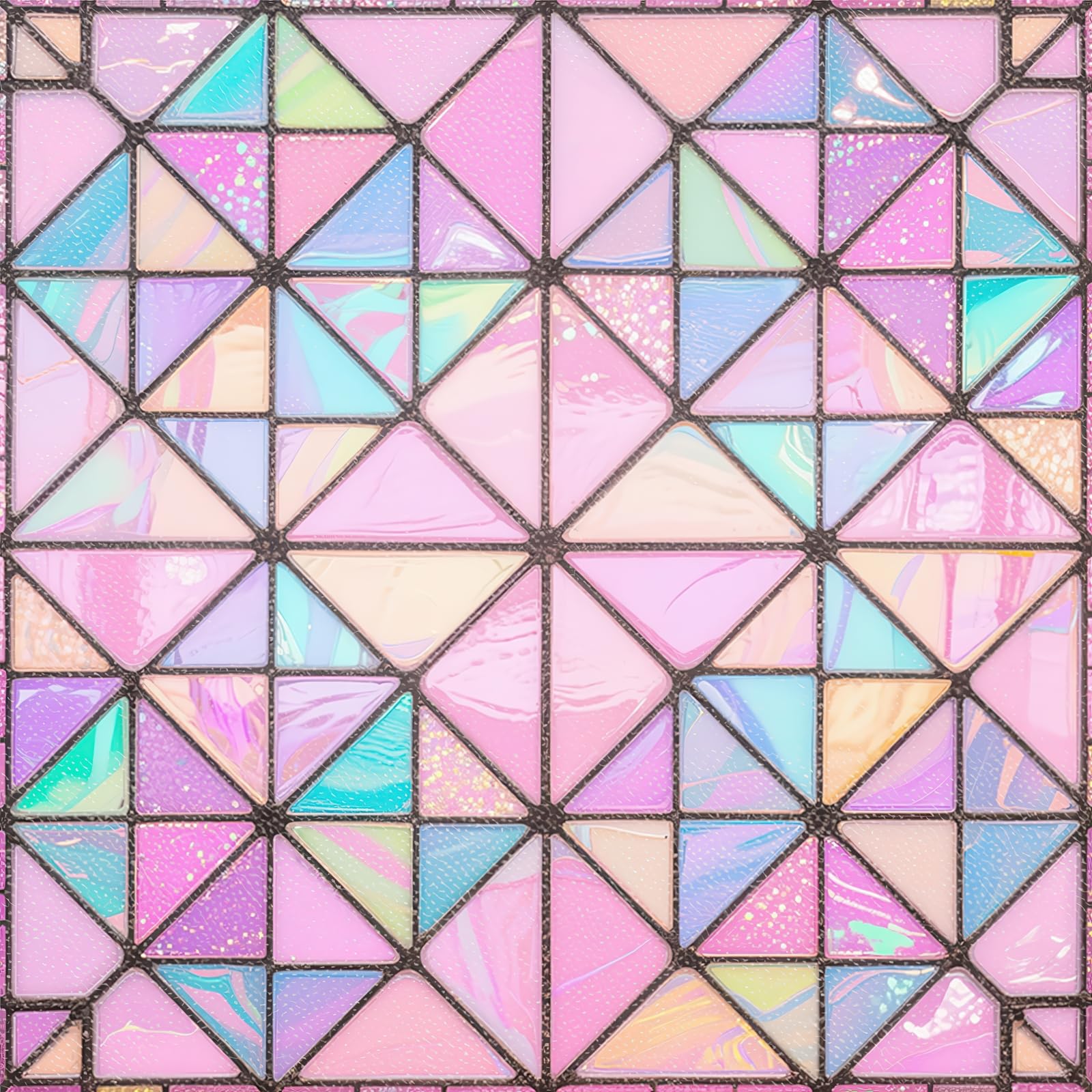 10PCS 12x12 Inch Iridescent Pastel Triangle Mosaic Floor Tiles Peel and Stick Removable Self Adhesive DIY Vinyl Flooring Stickers for Kitchen Bathroom Living Room Entryway Home Decor