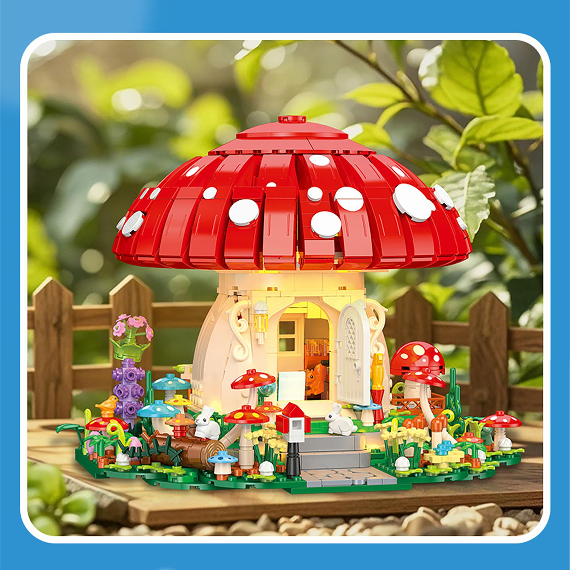Pilzhaus Bausteine Spielzeug Kit, 1296 Teile mit LED Klemmbausteine Modular Spielzeug Modell, DIY Kreatives Architektur Modellbausatz, Geschenk für Jugendliche und Erwachsene