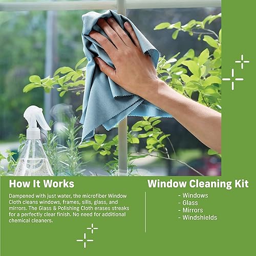 Miniatura 5 de E-Cloth Paquete de 3 paños de limpieza de ventanas, kit de limpieza de vidrio y espejo sin rayas con solo agua, paño de limpieza de vidrio, kit de