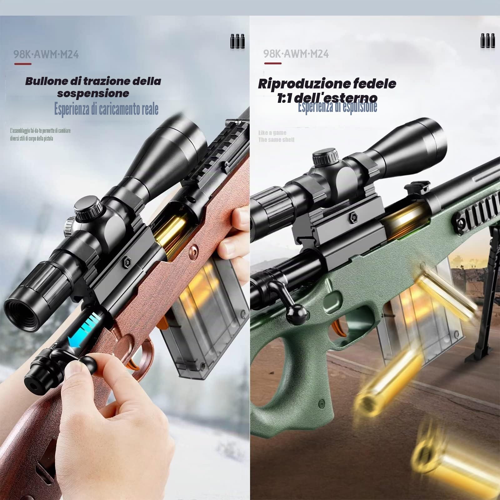Fucile da cecchino in schiuma Kar 98K AWM con portata 20 freccette ufficiali 6 boccole proiettile fucile da cecchino giocattolo manuale per anziani 8 (AWM)