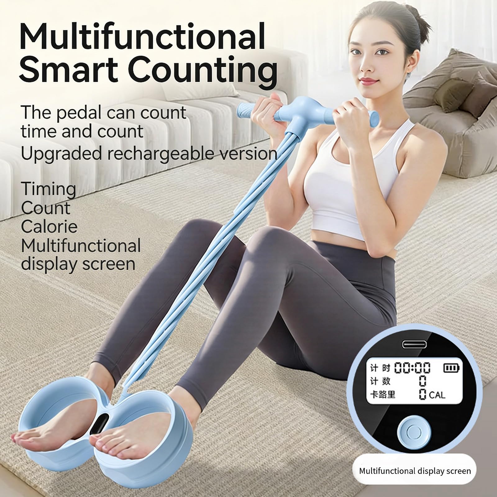 Bandas de resistencia de fitness con contador digital, banda elástica de 6 tubos para entrenamiento de cuerpo completo y entrenamiento muscular, cuerda tensora multifunción