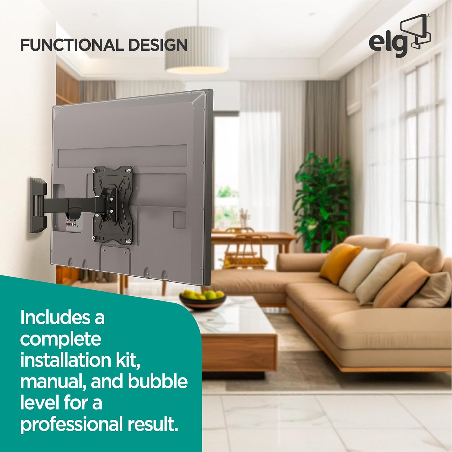 ELG Full Motion Articulating TV Wall Mount for 12-42" Screens with Swivel, Tilt & Extension, Holds Max 66.1lbs, VESA 75x75mm to 200x200mm, Heavy-Duty Steel, Black