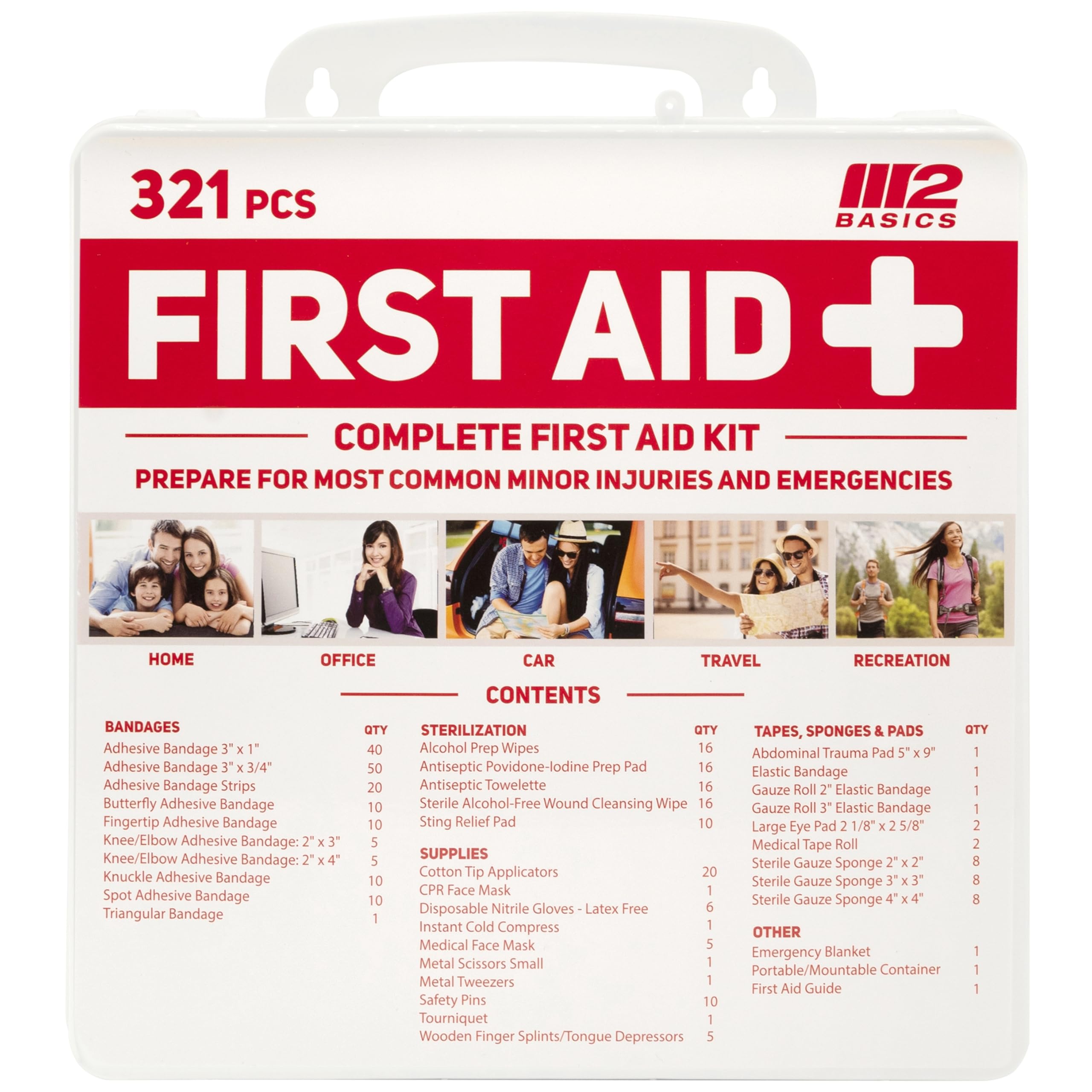 Premium 321 Piece First Aid Kit - M2 BASICS First Aid Kit for Home, Car, Business, Office, School, Travel, Camping, Outdoors - Emergency Medical Supplies, Durable Portable Hard Case