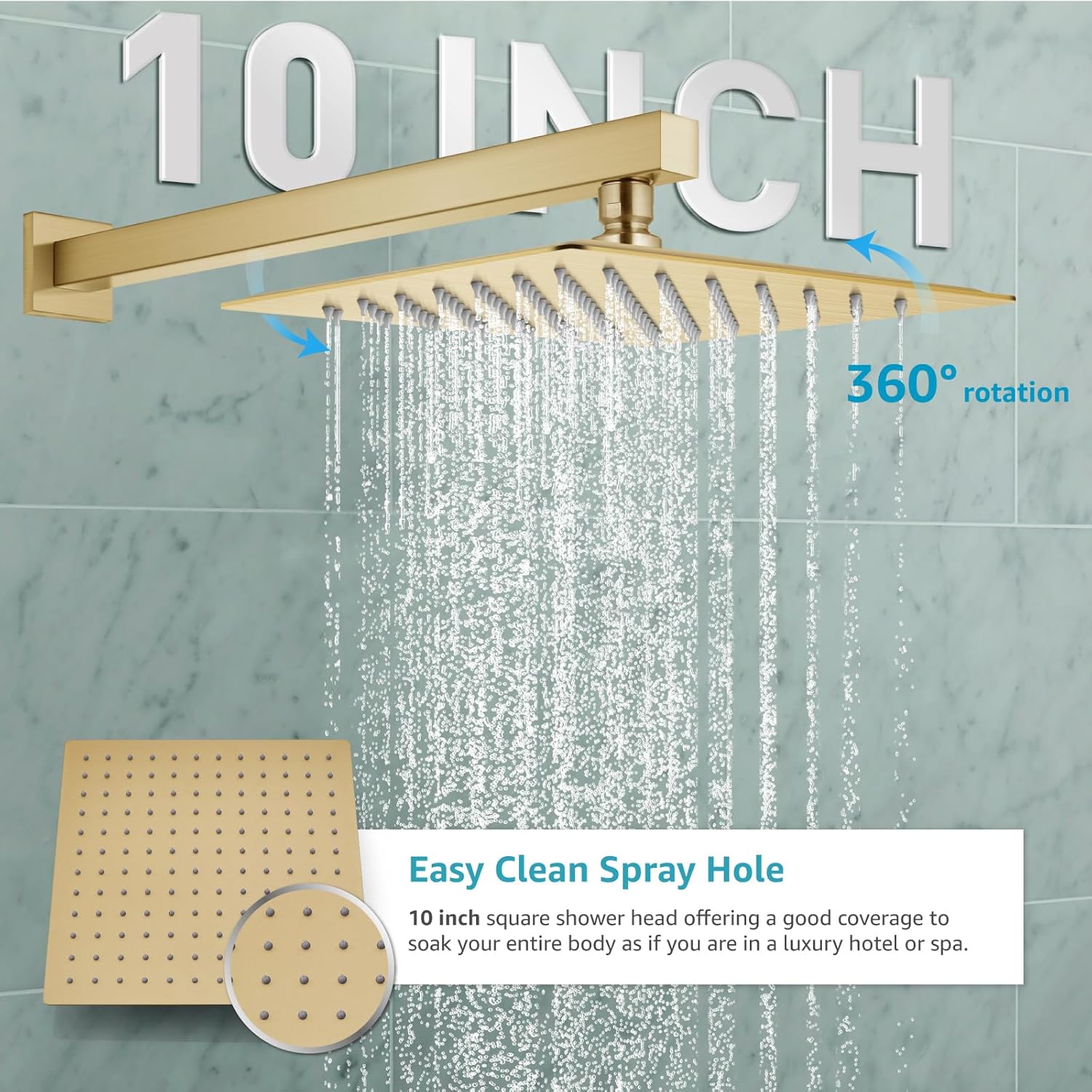 gotonovo Rainfall Bathroom Shower System Rain Shower Head and Handle Set Wall Mounted Shower Complete Combo Solid Brass Pressure Balancing Shower Mixer Valve 10 Inch Brushed Gold