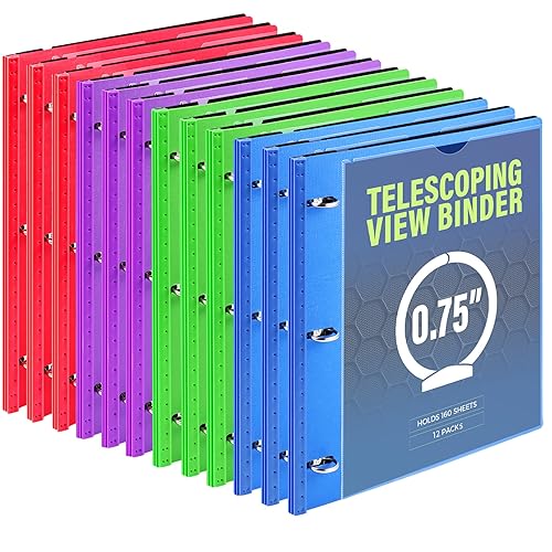 WOT I 12-Pack Telescoping 3 Ring Binder(0.75"), Expandable Flexible Binder