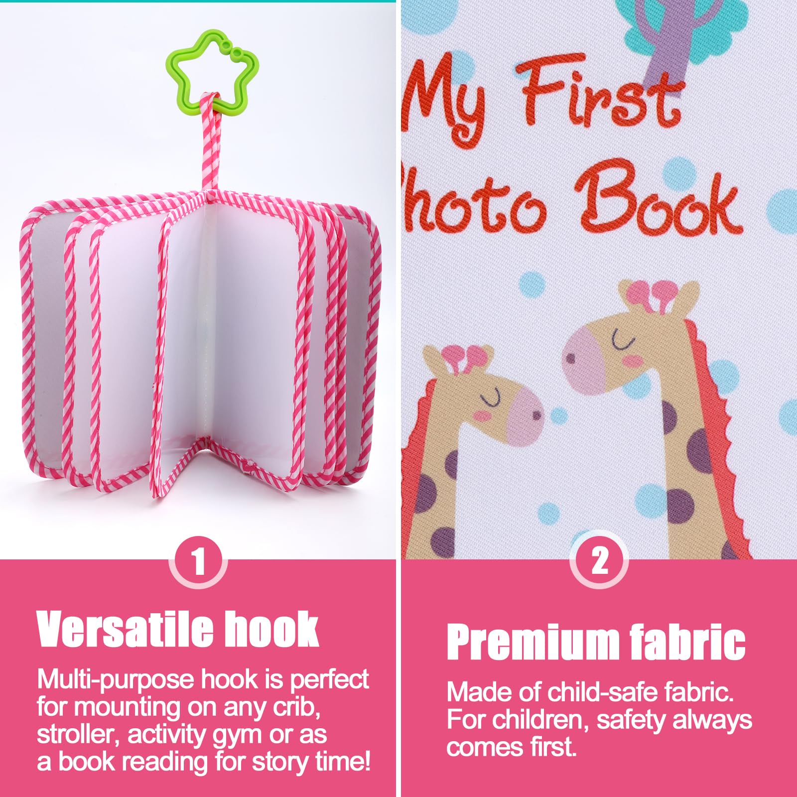 Baby Photo Albums, Soft Polyester Baby Album Photo Book Holds 17pcs 4X6" Pictures with Hook Colourful My First Family Photo Album Baby Memory Book for Newborn Toddler Kids(Giraffe) - Image 3