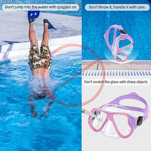 Miniatura 7 de Freela 2 Pack Kids Swim Goggles Mask for Boys Girls 3-14, Tempered Glass Lens 180 HD View with Nose Cover for Pool Beach