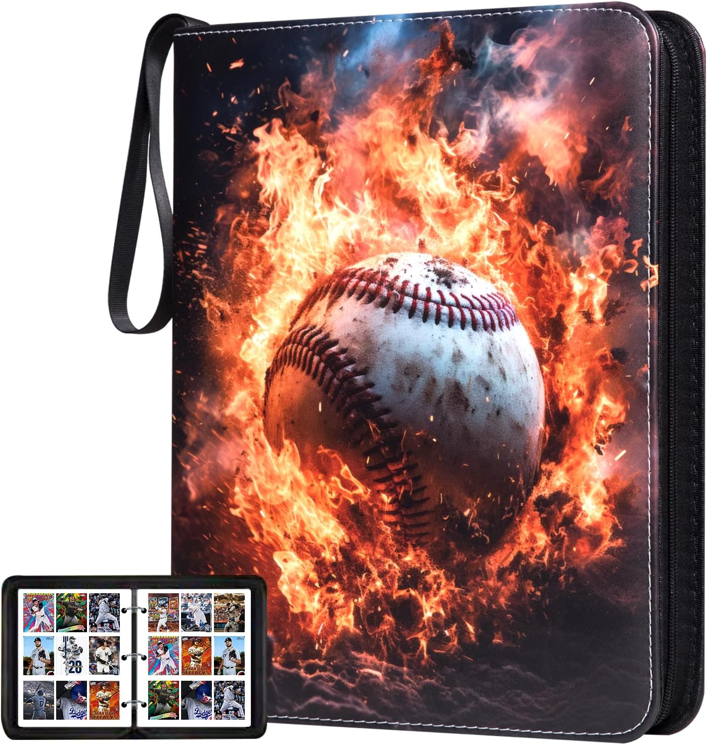 9 Pocket Baseball Card Binder, Premium Zip Trading Card Binder 990 Double Sided Pocket PU Collection Binder, Collector Album, Card Folder for MTG, TCG, Sports Cards