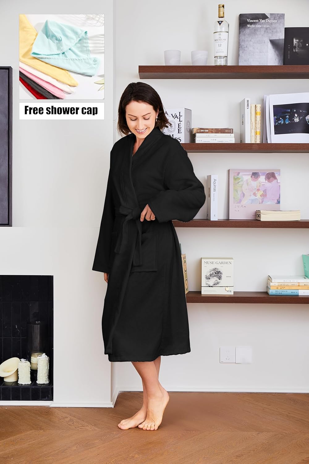 Mutenlc Kimono Lightweight Bathrobe for Women Terry Cloth Robes Microfiber Knee Length Towel Bathrobe with Hair Towel - Image 9