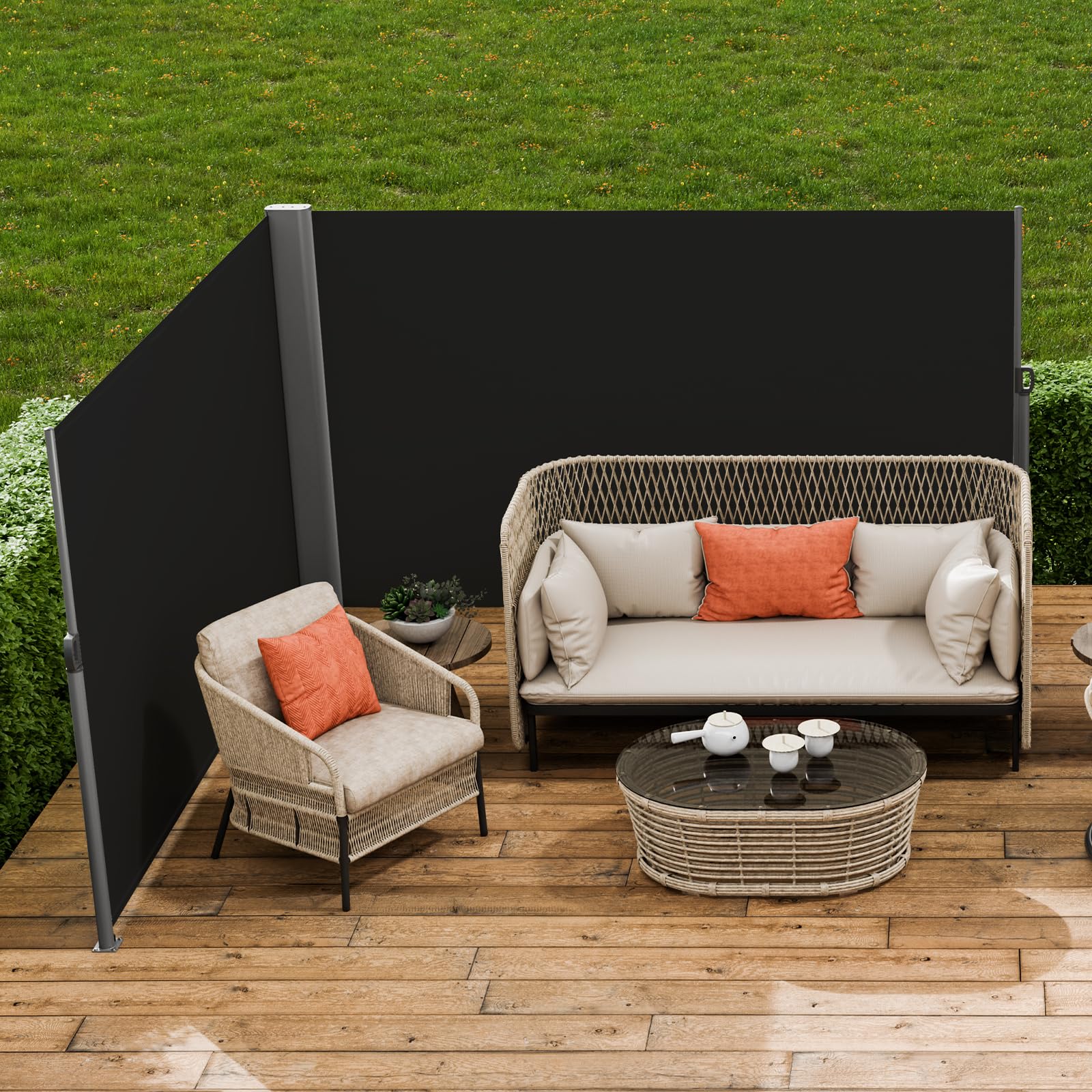 LOVESHARE VEVOR Paravent Retractable Exterieur Double 71x236pouces, Store Latéral Paravent Extérieur Rétractable, Auvent Store Latéral Enroulable protège du Soleil ou du Vent