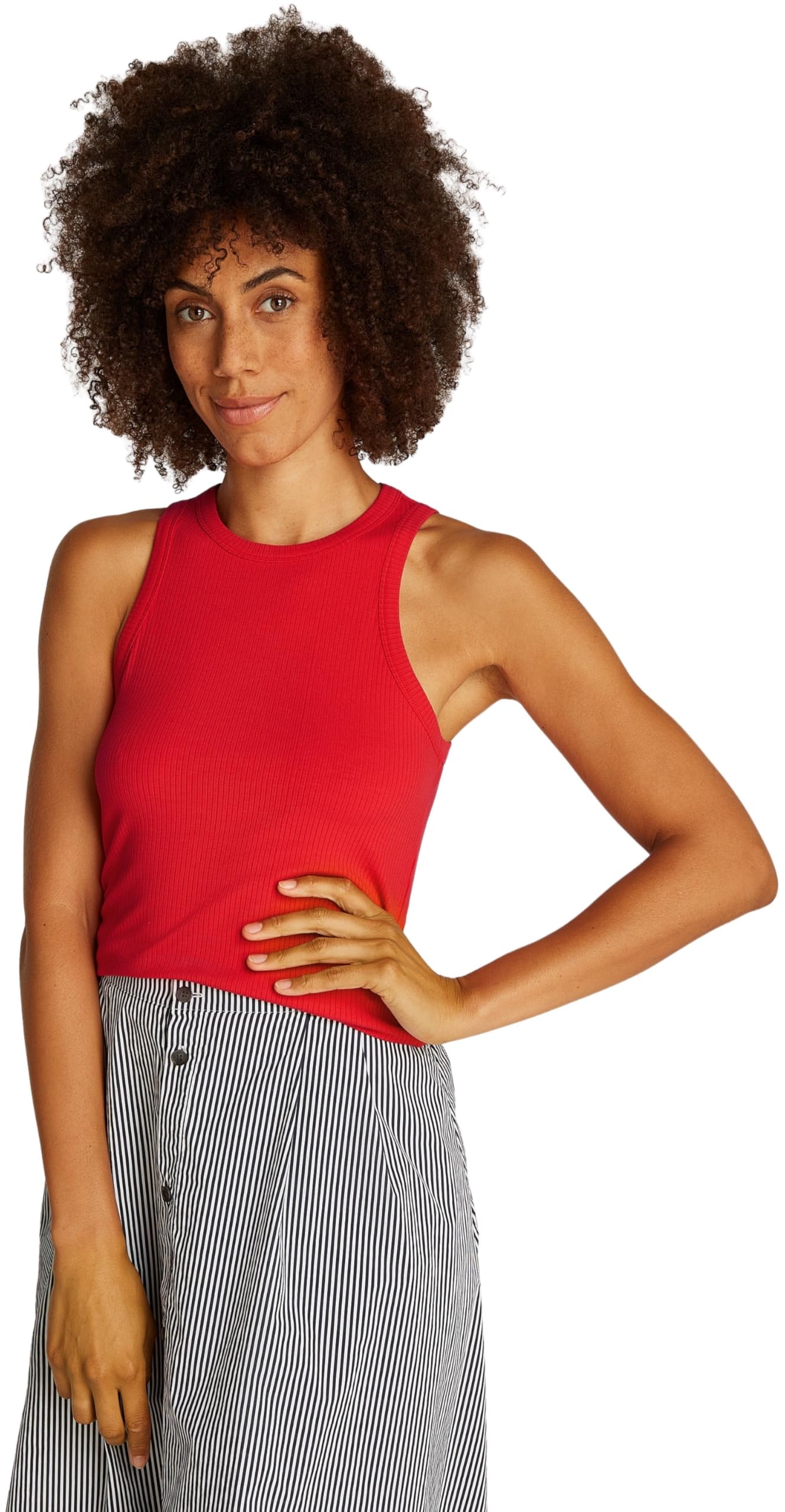 Tommy Hilfiger Women’s Slim Rib Stretch Tank Top, Red (Primary Red), L