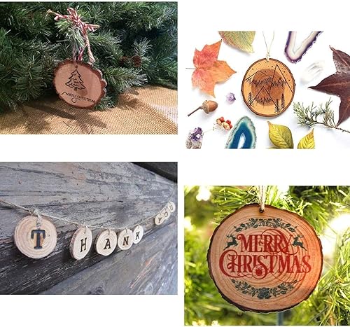 Miniatura 5 de Juego de 32 piezas de posavasos de madera natural sin terminar, 3.5 a 4 pulgadas, kit de madera para manualidades, preperforado con agujero,