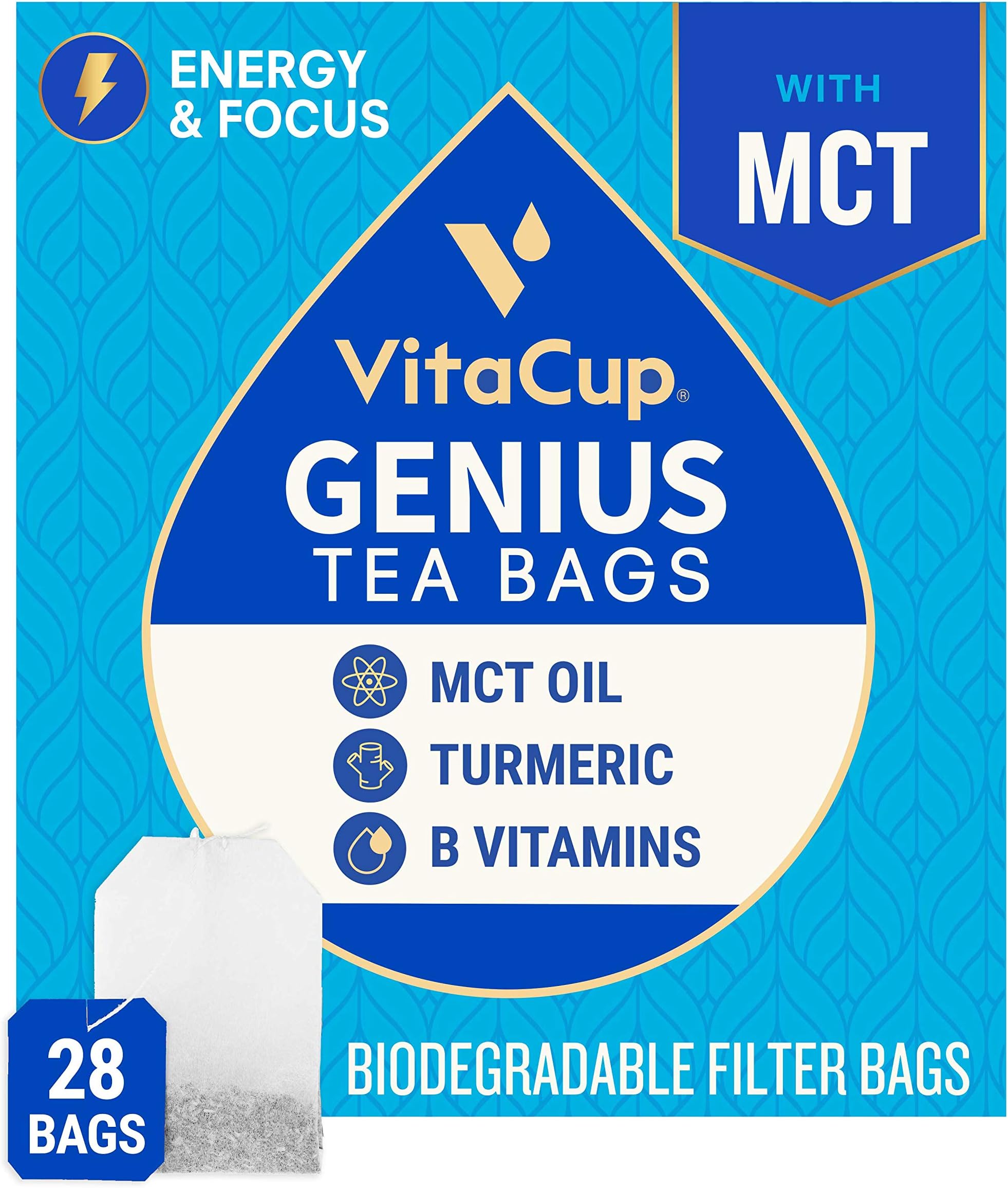 VitaCup Genius Blend Infused Tea 28 ct |Keto|Paleo| Chai Black Tea with MCT, Cinnamon, Turmeric & Vitamins Helps Boost Focus, Metabolism & Energy