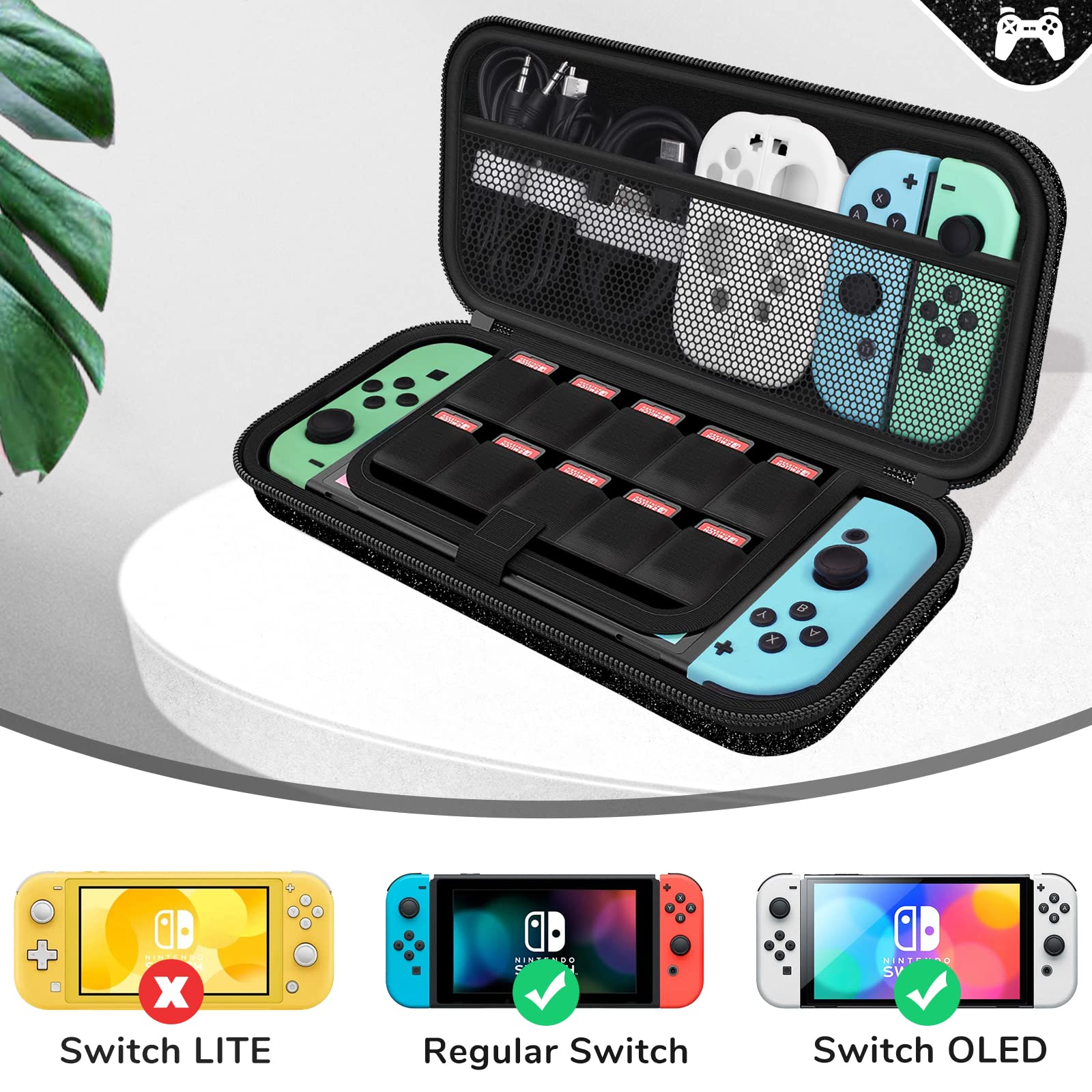 homicozy Glitter Carrying Case Compatible with Nintendo Switch OLED & Switch Console, Protective Hard Travel Case Shell Pouch for Nintendo Switch Console/Accessories,Switch Gaming Cases for Girls: Black