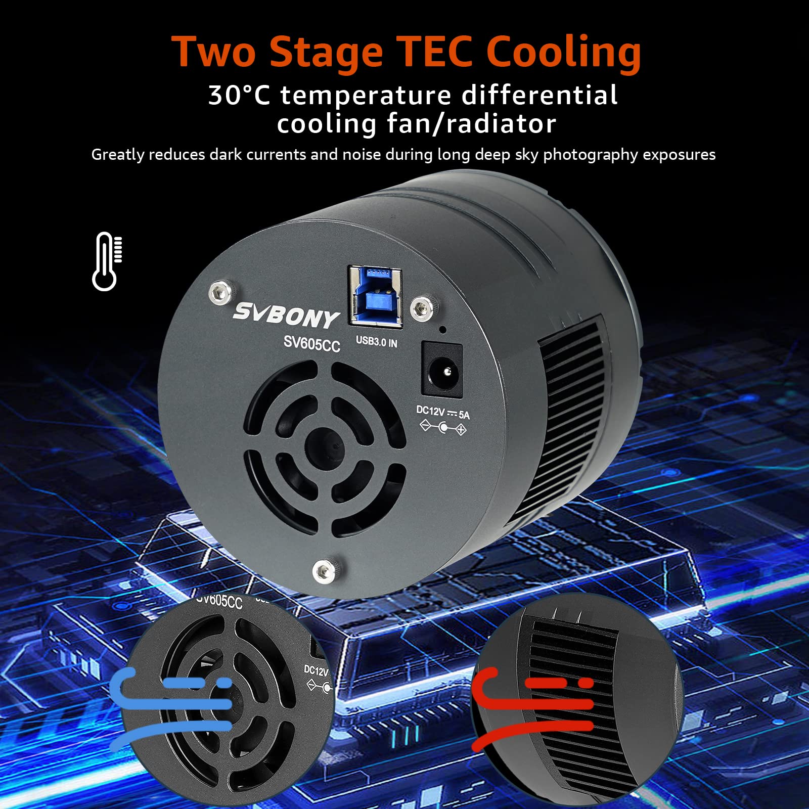 Svbony SV605CC Deep Sky Kameras, Farb Astrokamera Back-Illumination Technologie IMX533 CMOS, Teleskop Okular Kamera mit 1,25Zoll USB3.0, Gekühlte Kameras für Deep Sky Astrofotografie