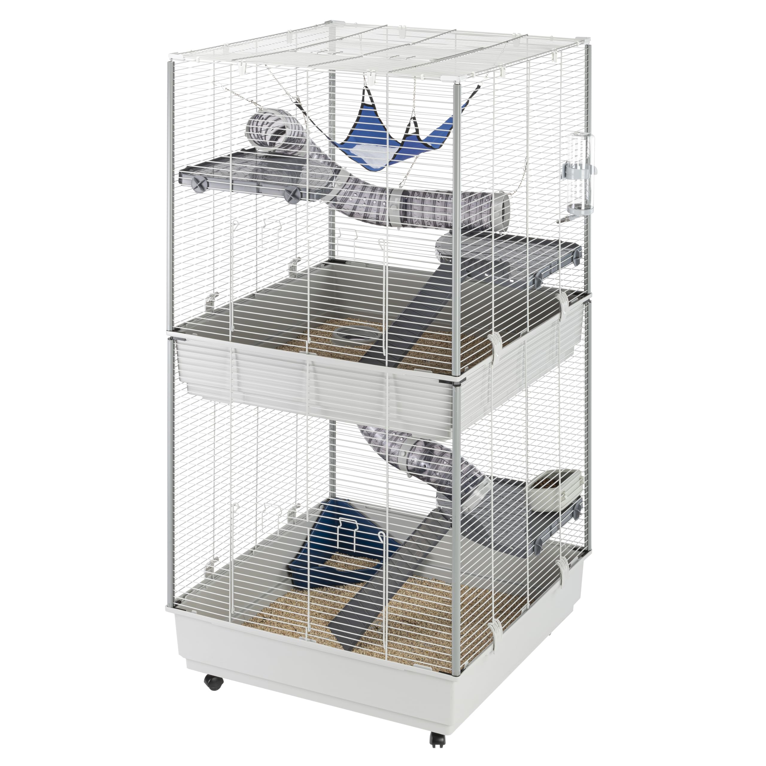 Ferplast Jaula para Hurones FURET Tower, Estructura Vertical en Varios Pisos, Ruedas y Accesorios incluidos, Alambre Pintado Gris y plástico, 75 x 80 x h 161 cm