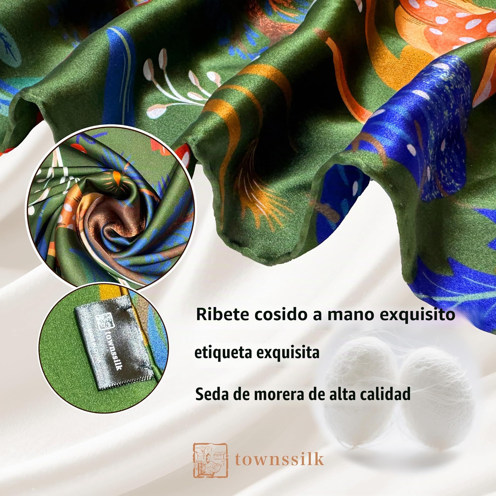 townssilk Pañuelo de seda 100% seda de morera para mujer, 90 x 90 cm, certificado Öko-Tex, lujoso y sedoso liso, pañuelo para el cuello, accesorio de moda cuadrado
