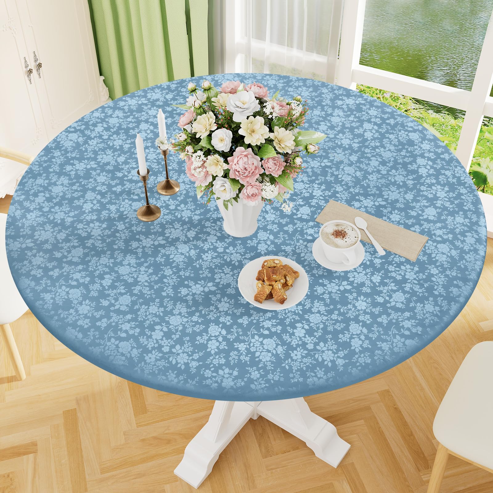 Smiry Waterproof Heavy Duty Vinyl Fitted Tablecloth for 36"-44" Round Table