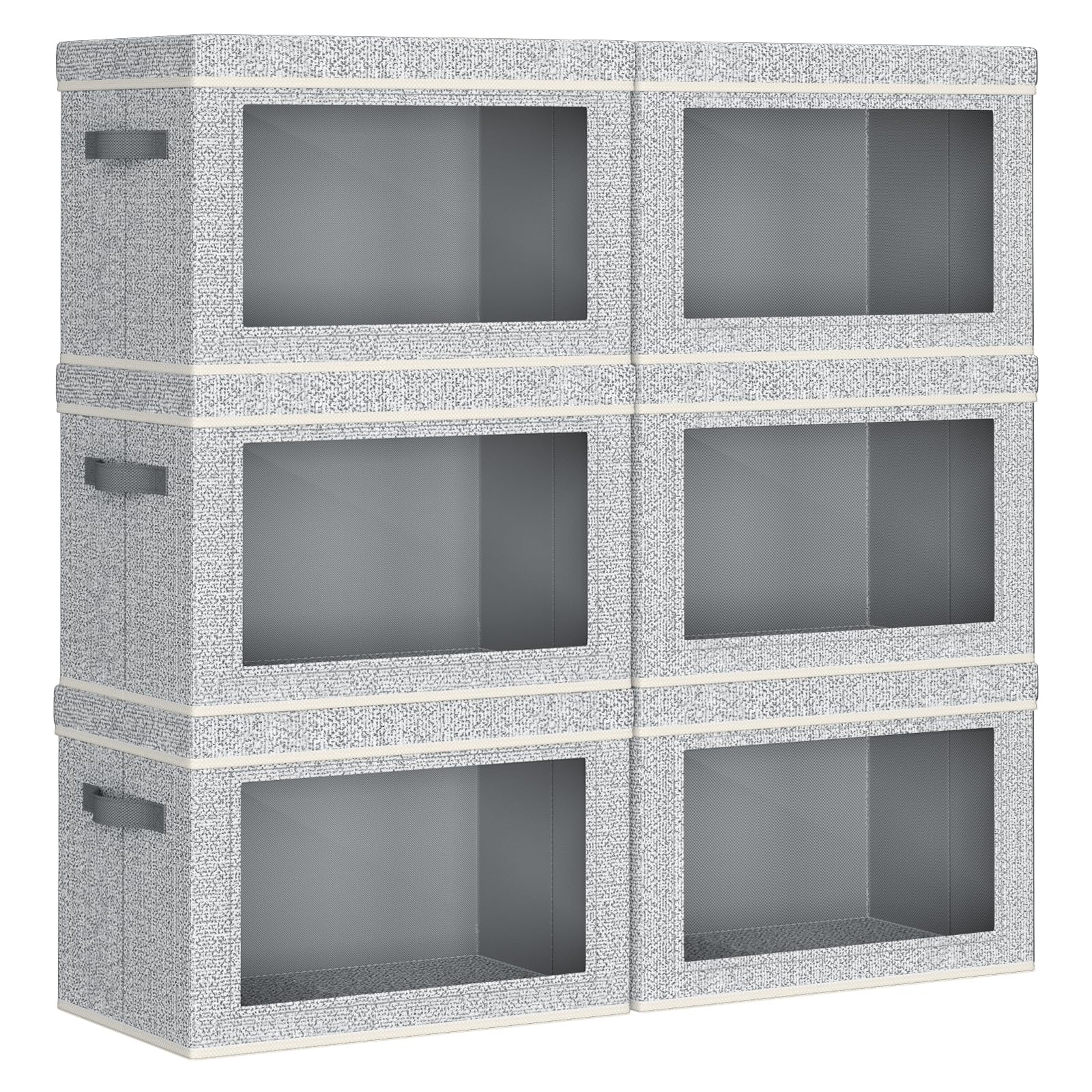 Homsorout Collapsible Storage Bins with Lids - Stackable Storage Containers with Window, 6 Pack Fabric Cube Bins for Closet, Home &amp; Office Organization Baskets, Light Gray, 14.9" x 9.8" x 9.8"