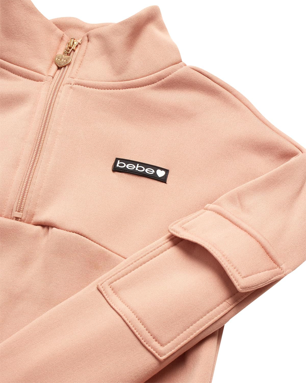 bebe Girls Sweatsuit Set - 2 Piece Fleece Quarter Zip Mock Neck Sweatshirt and Athletic Cargo Sweatpants Activewear Set - Image 4