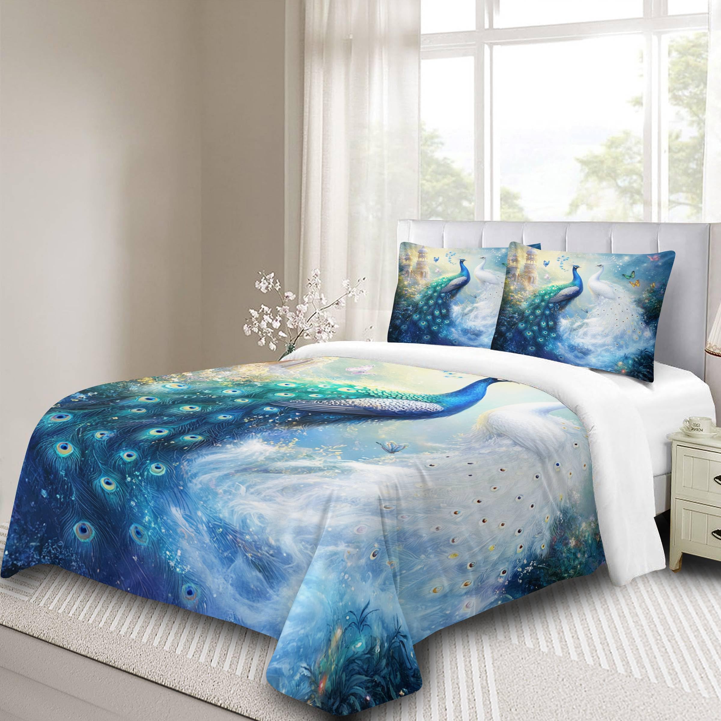 Generisch Pärchen Phoenix Wende Bettwäsche 220x240 Schmetterlingsblumen Bettbezug Junge Mädchen 3D Effekt Teenager Bettwäsche-Set Mikrofaser Bettbezug Mit Reißverschluss Und 2 Kissenbezug 80x80 cm