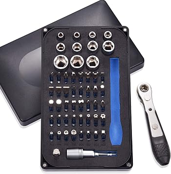 GreaTalent 54in1 S2 Steel Mini Ratchet Wrench Screwdriver Bit Set with 1/4" Hex Shank Bits, 1/4" Drive Socket, Socket Adapter, Extension Bit Holder, 36-Tooth, 90 Degree Offset Reversible Drive Handle