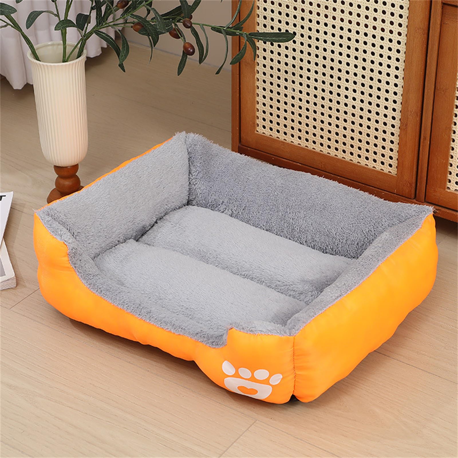 Odot Dog Bed Small Medium Large size Dogs, Rectangle Washable Pet Bed for Cat Puppy Crate, Calming Dog Sofa, Soft and Fluffy, Non-Slip (Orange,L)