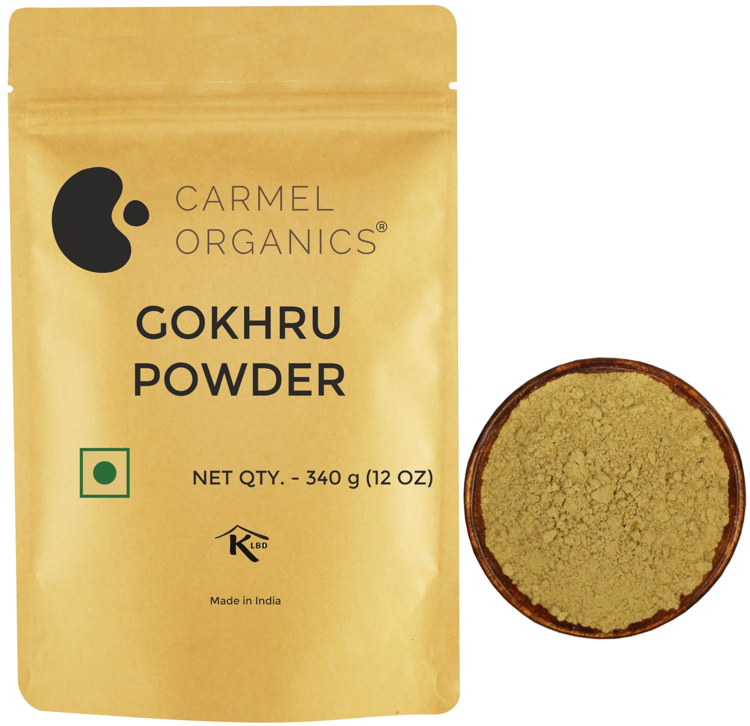 CARMEL ORGANICS Gokhru/Gokshura/Tribulus Terrestris Powder 340 Gram, Boost Strength & Stamina Naturally | Non GMO | No Added Preservative or Additives | Palleru/Nerunjil Powder