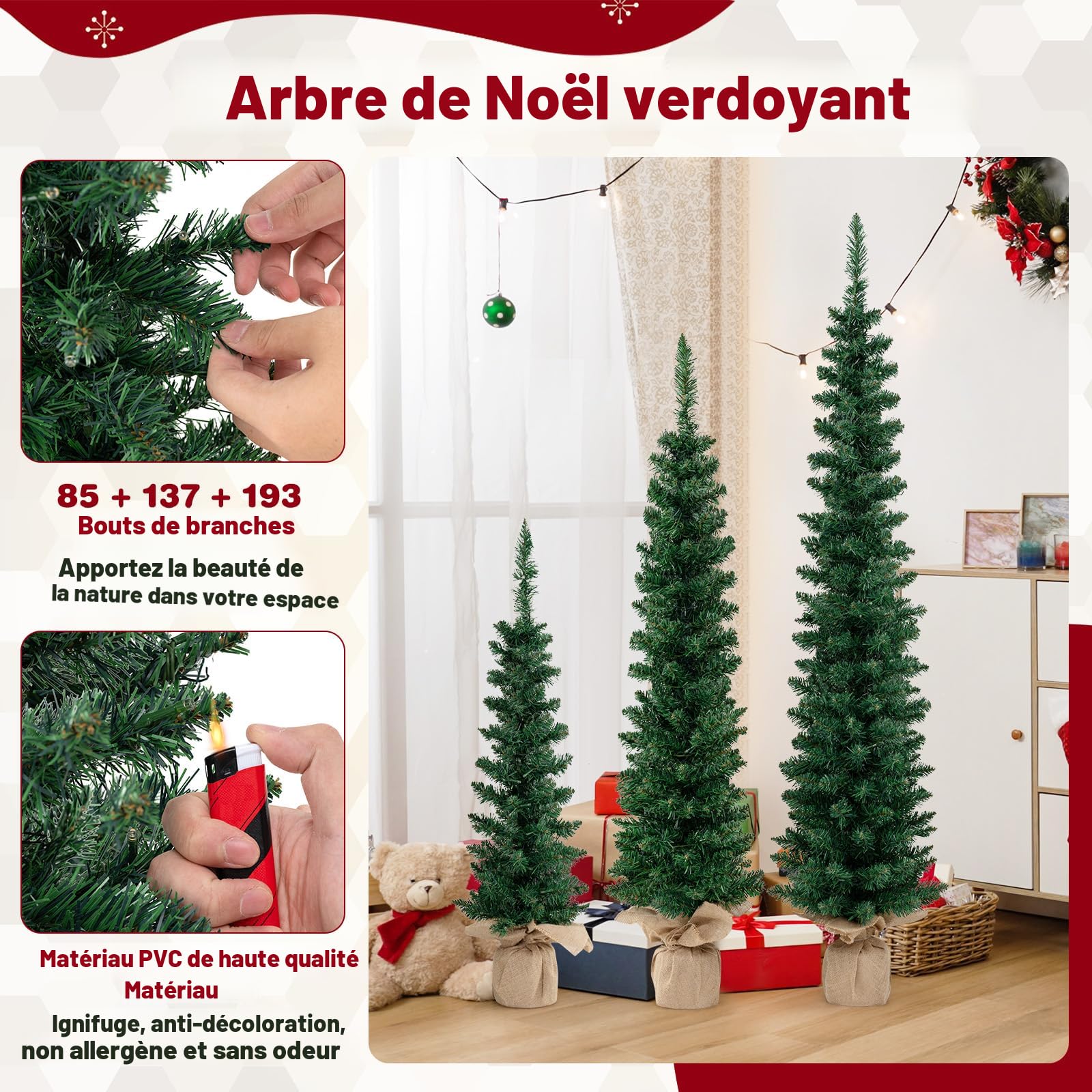 2 Sapins De Noël Givrés LED 66 Cm Noverlife – Artificiels Avec Cônes, Baies Rouges Et Lumière Blanche Chaude (Pots Non Inclus)