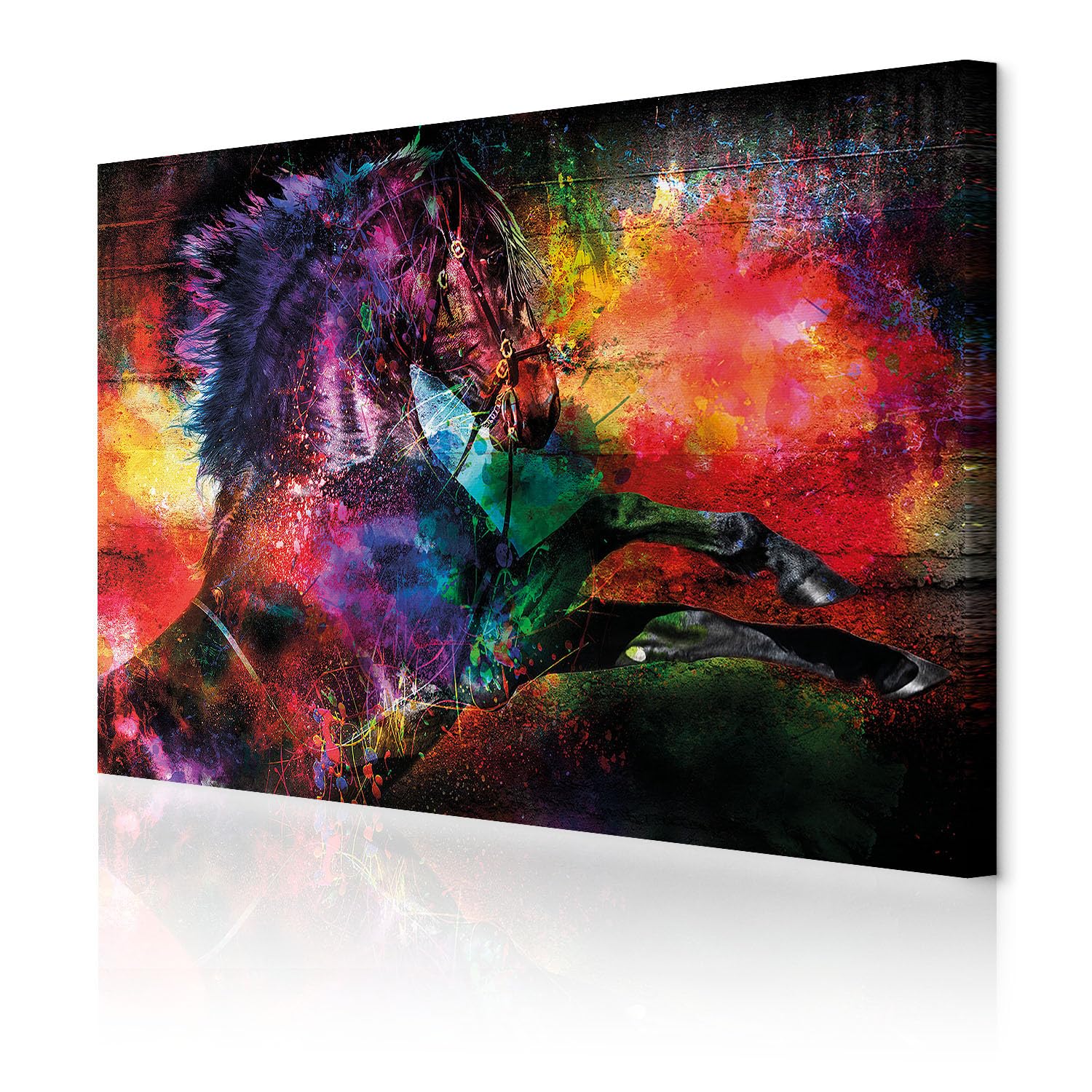 decomonkey | Canvas Print Animal Abstract | 35.4" x 23.6" / 90x60 cm | 1 Pieces | Wall Picture | Non-Woven Canvas | Photo 1 piece | Horse Image Modern Decoration Print | Living Room | Corlorful