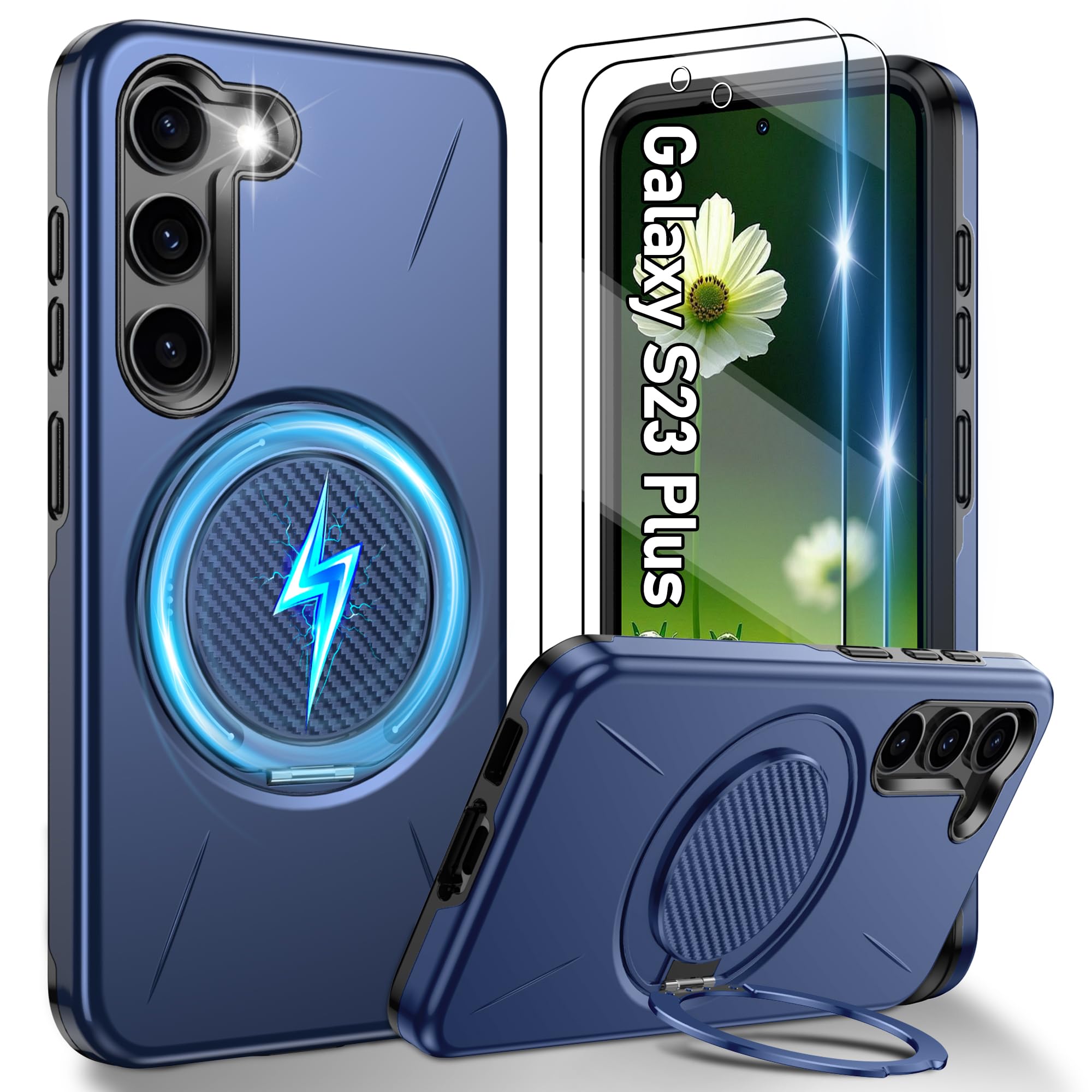 Gritup für Samsung S Serie Gehäuse [Kompatibel mit MagSafe Zubehör]: 2 Stück HD-Bildschirmschutz, eingebauter Kickstand, Dual Layer Stoßdicht, Kamera Guard, Samt Touch